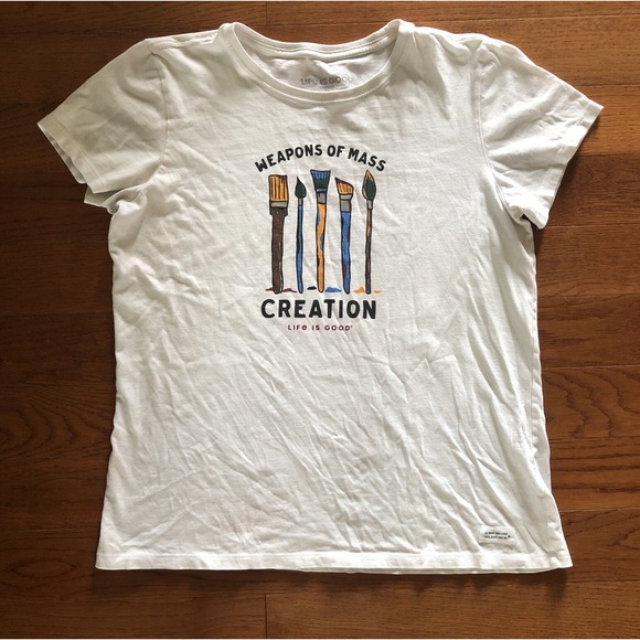 Life Is Good Crusher Tee Weapons Of Mass Creation Art Brush White Women's Large - Picture 2 of 5